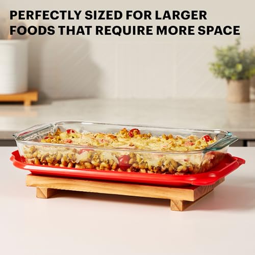 Image of Pyrex Basics 3 QT Glass Baking Dish With Plastic Lid, Casserole Dish, Glass Food Container, Oven, Freezer And Microwave Safe, Clear Container