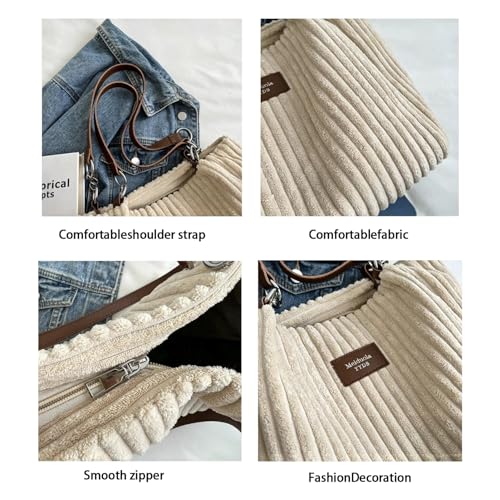 Bolso Tote grande de pana a rayas para mujer miniatura 6