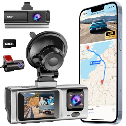 3 Channel Dash Cam 4K, Dash Cam Front and Rear,WiFi Dash Camera with APP Control, 4 IR Lights, 24H...