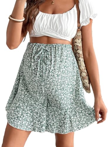 Image of MakeMeChic Women's Maternity Shorts Ditsy Floral Tie Front Adjustable Waist Pregnancy Shorts