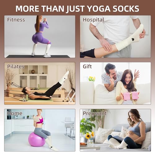 Image of Soxbang 3 /6 Pairs Cute Pilates Socks with Grips,Yoga Socks Barre Sock Non Slip Grip Embroidery for Barre Ballet Workout