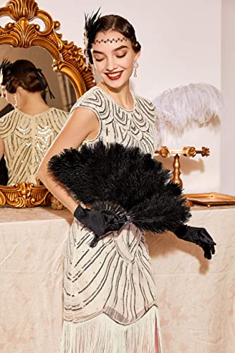 Miniatura 3 de Babeyond - Vestido De Charlestón Con Estilo De Los Años 20, Del Gran Gatsby, Con Flecos Y Cuello En V - Beige - Xxx-Large