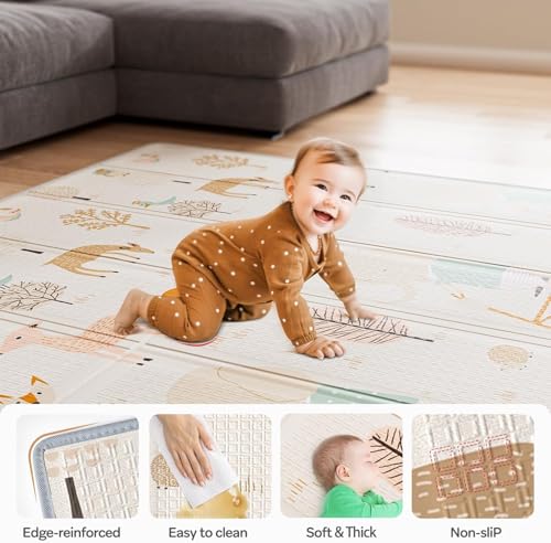 Julrrimg Laufstall Baby mit Matratze, 150x150 Laufgitter Baby mit Matte, Laufstall für Apartment, Laufgitter mit Atmungsaktivem Netz an Vier Seiten und Saugnäpfen