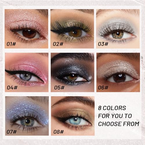 Image of WanTuoluo Sparkly Eyeshadow Palette for Women, Single Monochrome Eye Shadow Makeup, Shiny Pressed Cream Powder, Blendable Natural sombras para ojos, Holographic,Vegan,Travel (03-Glitter-Silver White)