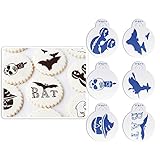 ART Kitchenware 6pcs Halloween Cookie Cake Stencil Set Cupcake Decoration Stencil Mold Fodant Decorating Tools ST-847 Beige/Semi-Transparent