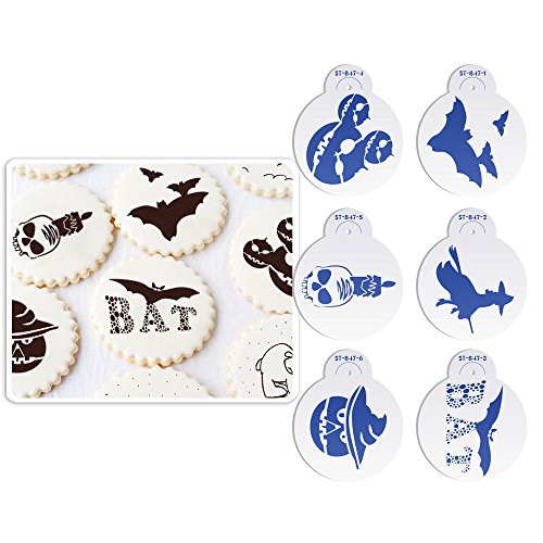ART Kitchenware 6pcs Halloween Cookie Stencil Set Cupcake Decoration Cake Stencil Mold Fondant Decorating Tools Coffee Stencils ST-847S