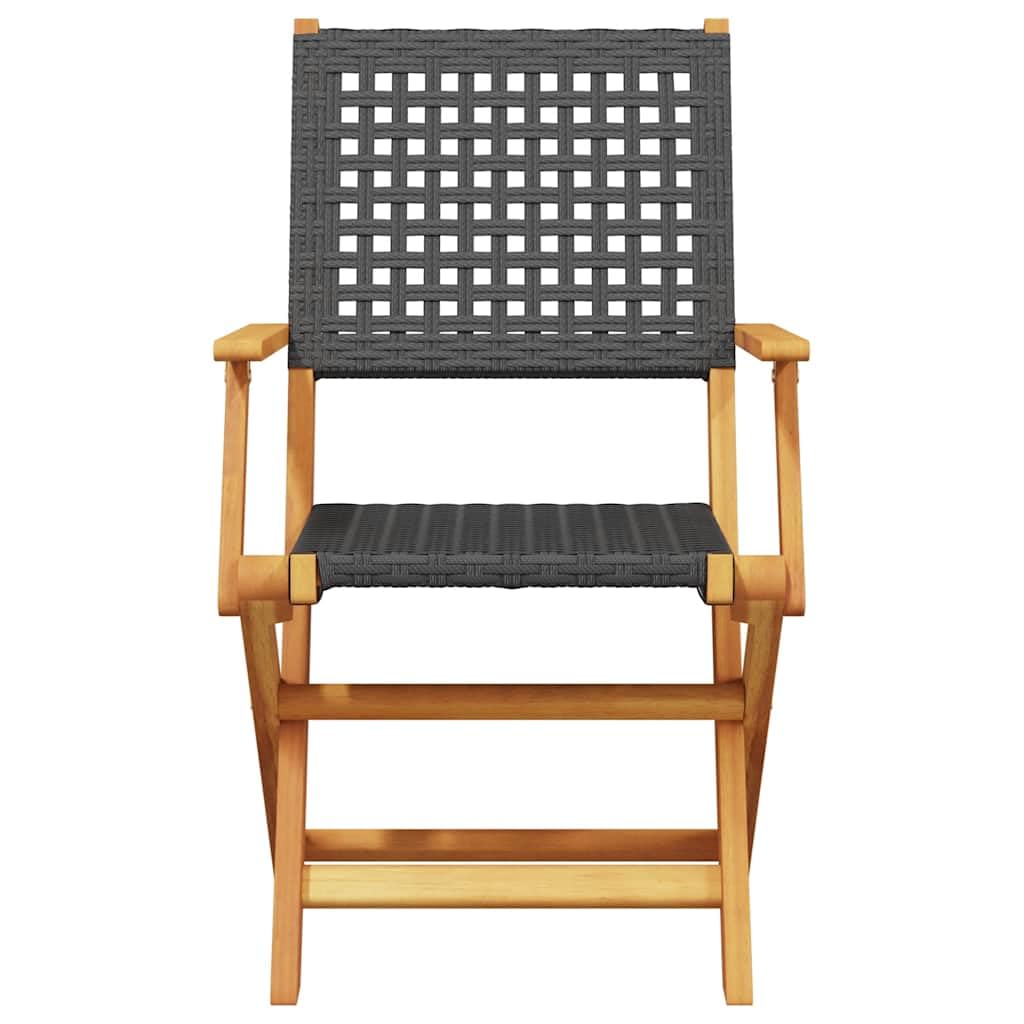 Set da bistrò da giardino, 3 pezzi, nero, in polyrattan e legno massello di acacia, tavolo da giardino pieghevole con 2 sedie, per balcone, terrazza, cortile