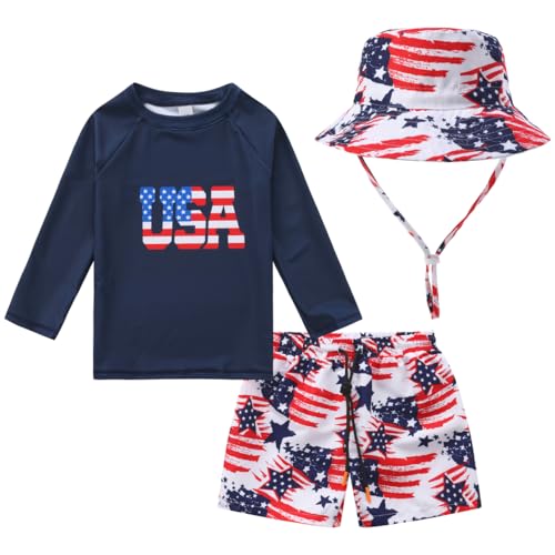 Image of Baby-Boys Toddler Long Sleeved Rashguard Swim Bathing Suit and Sun Hat Set