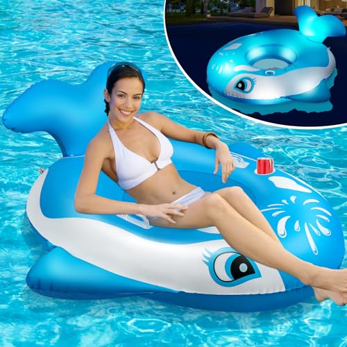 Deeprblu Ballena Flotadores Piscina Adultos, Flotador Piscina Animales Con Luz Solar Y Portavaso, Gran Colchoneta Flotante Piscina Sillon Hinchable, Flotador Inflable Piscina Colchoneta Piscina Adulto