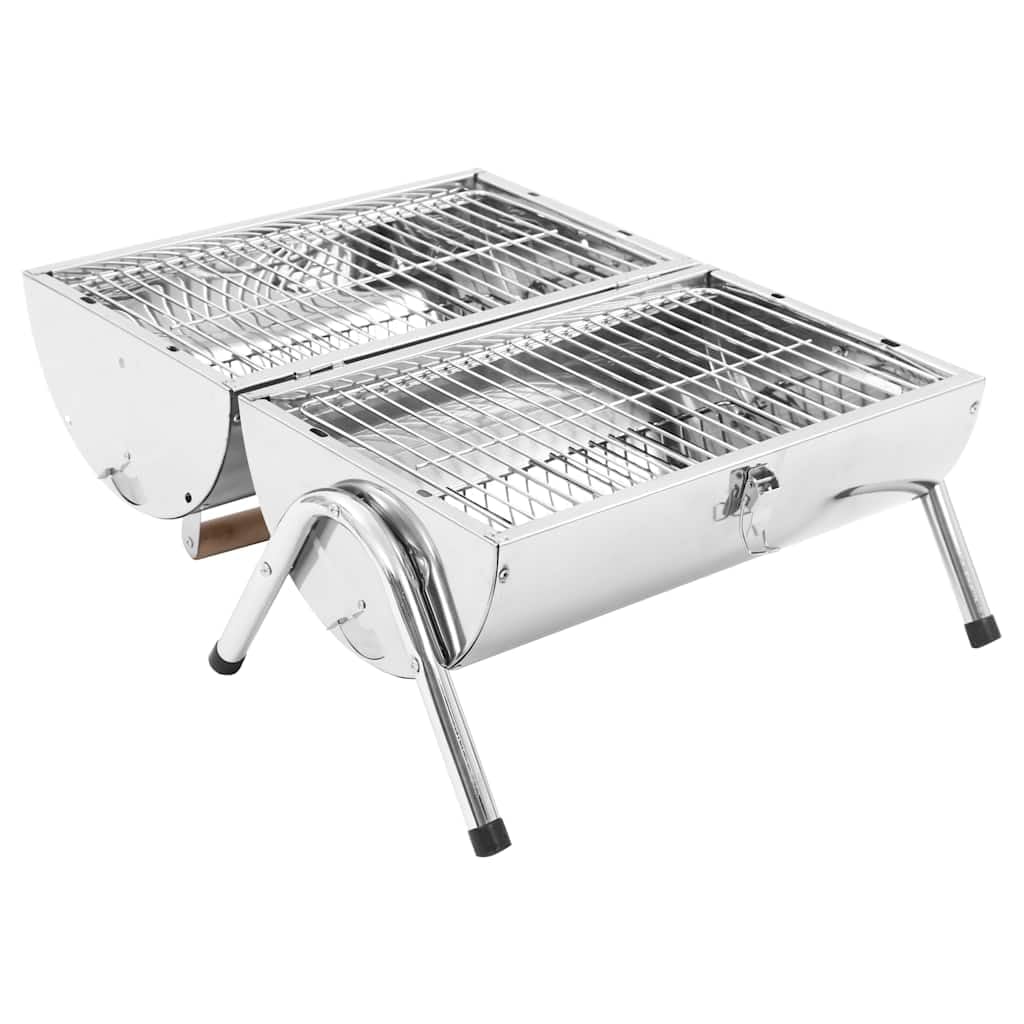 vidaXL - Grills - Tragbarer Tisch-Holzkohlegrill Edelstahl Doppelrost