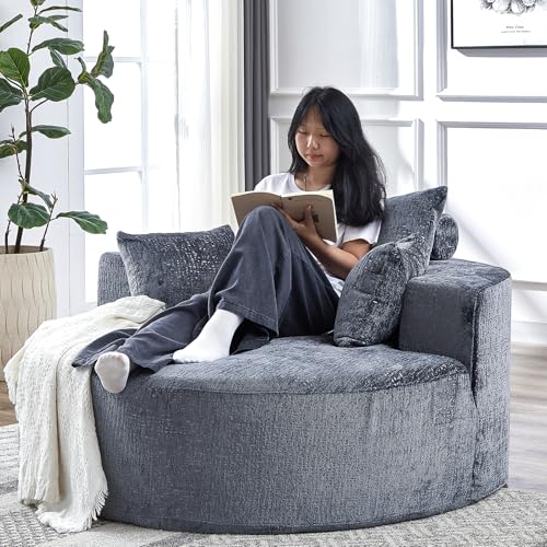 Sillón Redondo Plegable Chenille Gris miniatura 1