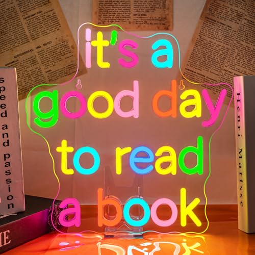 Image of Book Neon Sign for Classroom, Bedroom Reading Wall Sign LED Neon Light for Book Lovers USB Powered Dimmable Reading Nook Decor with Colorful Glow It's a Good Day to Read a Book