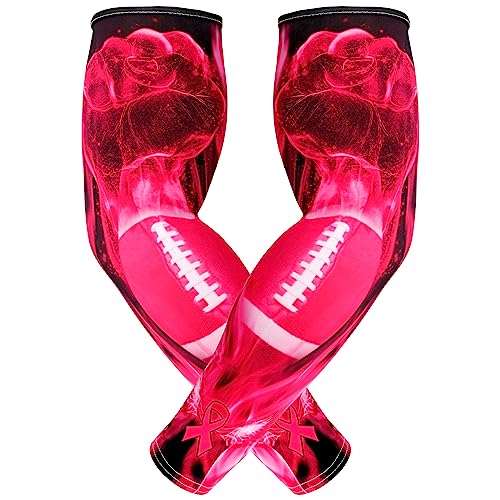 Image of SNOWSTAR Sports Pink Ribbon Breast Cancer Awareness Arm Sleeve Compression Fit No Slip Football Flames