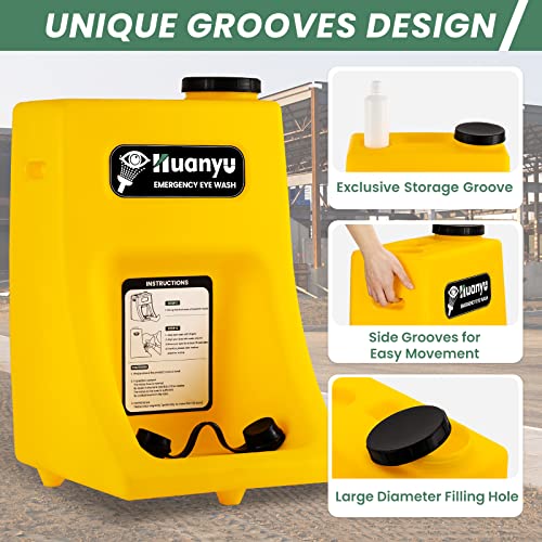 Huanyu Portable Eye Wash Station Emergency Eyewash Station Gravity-Flow Eye Washing Station Wall Mounted 10 Gallon Safety First Aid With Storage Groove Factory Laboratory Applicable (Light Yellow) #TOP3