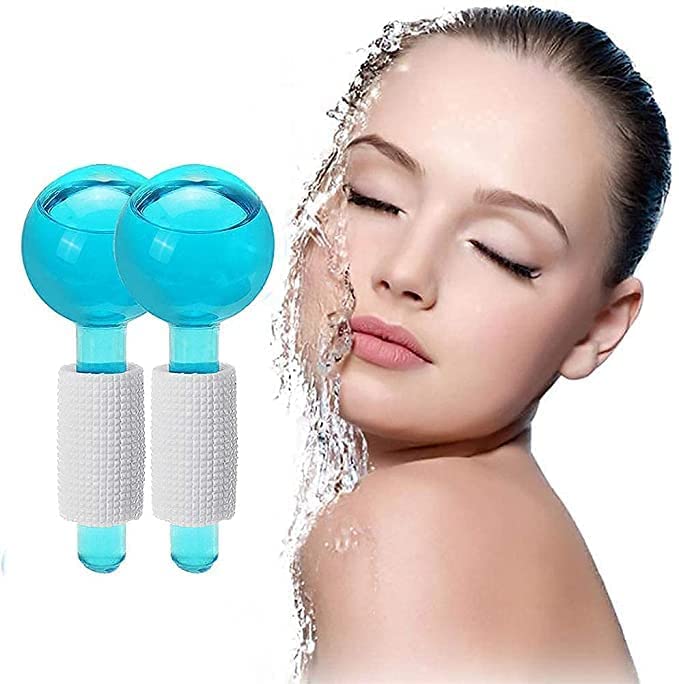 Vichaxan Ice Globes Facial Roller Cold Skin Massagers Crystal Glass Ball for Face and Eye Neck circle,Hockey Energy Ball Facial Beauty Redness Soothing Face Wrinkle Remover Beauty Care Tool [pack 2]