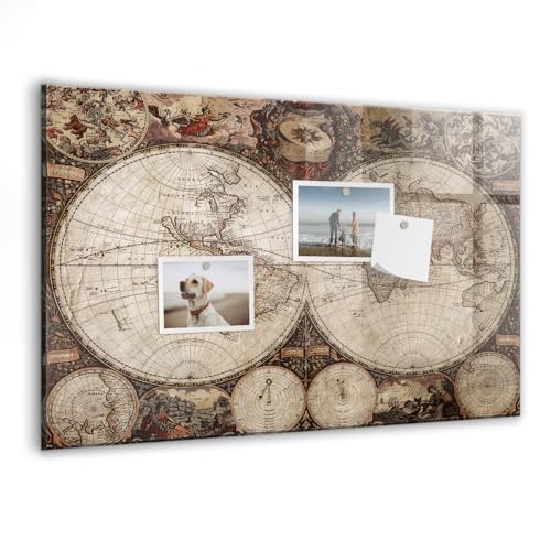 Tableau blanc magnétique mural en verre avec 60x40 carte du monde et 5 aimants