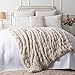 Luxury Concepts Soft Faux Rabbit Fur Throw Blanket - 50" x 60", Elegant Ruched Design Blanket, Machine Washable and Wrinkle Resistant, Lightweight Beige Throw Blanket for Couch, Sofa and Bed