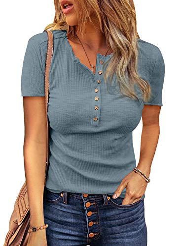 Modasua Damen Shirts Kurzarm Sommer T-Shirt Top Oberteile Basic Shirt Kurzarm Tee Bluse Frauen Elegant Freizeit,Himmelblau,s Cover