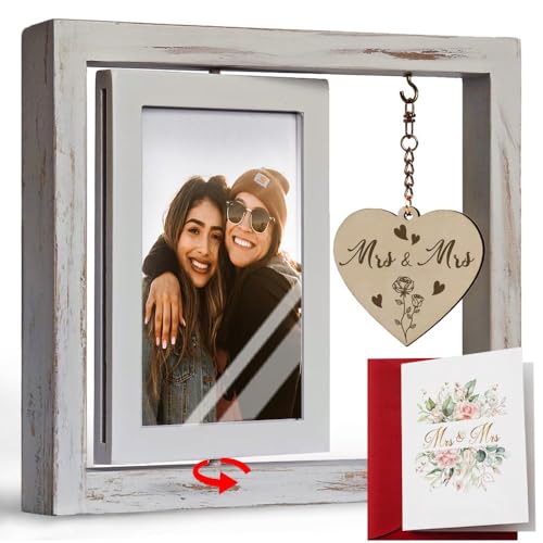 IIILUYOT Mrs & Mrs Picture Frame Wedding Bridal Shower Gifts for BFF Sister Loved One Lesbian Anniversary Engagement Wedding Gifts for Newlywed Couples LGBT Gift Ideas (Display Two 4x6) with Card