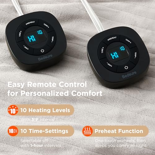 Image of Bedsure Electric Blanket Queen Size - Dual Control Heated Blanket Queen, Fast Heating with 10 Time Settings & 10 Heat Settings, Warm Gift for Grandma (84x90 inches, Cream)