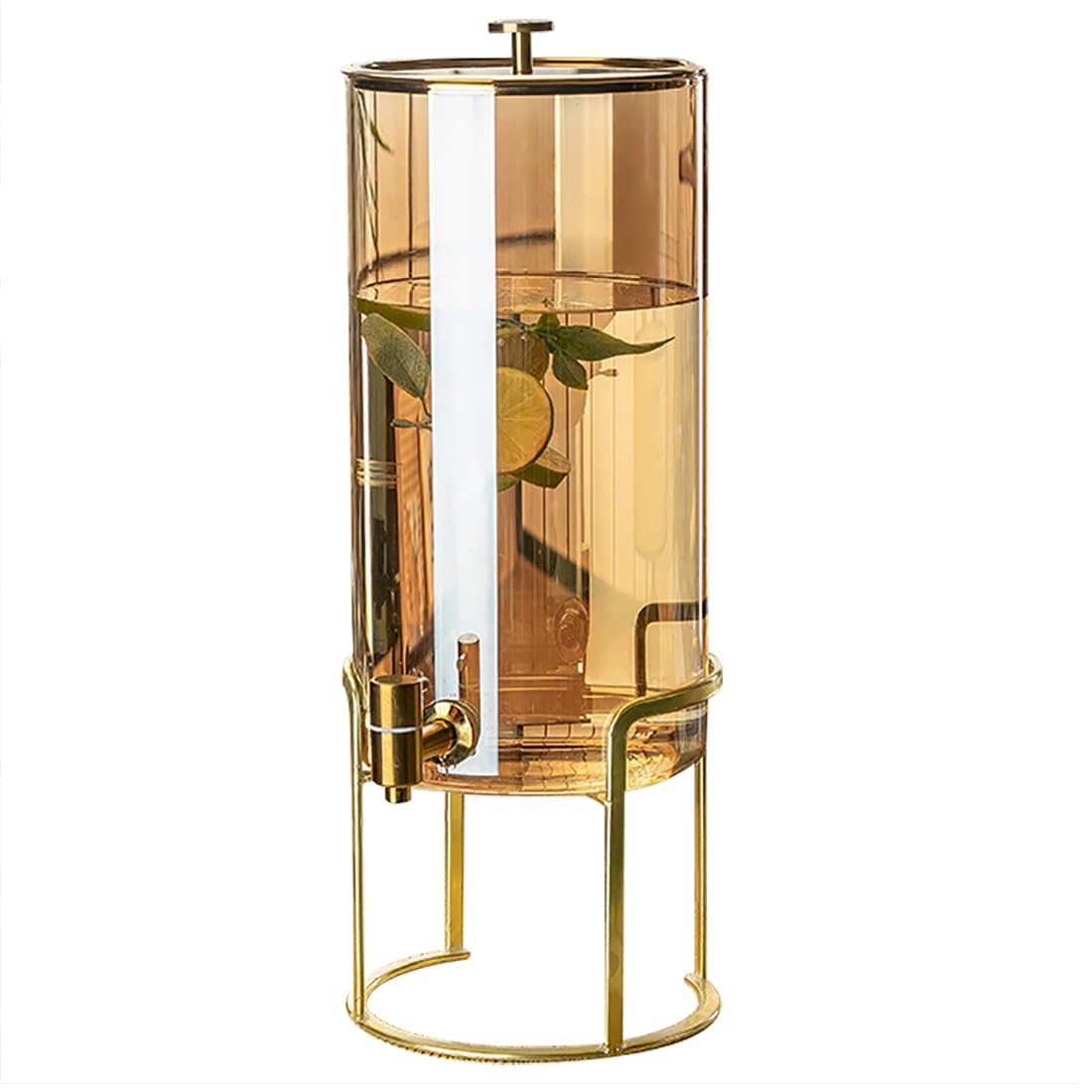 Dispensador De Bebidas De Gran Capacidad|Dispensador De Agua Con Grifo Sin Fugas|Dispensador De Jugo De Boca Ancha Y Fácil Llenado|Dispensador De Bebidas De Vidrio,Color Ámbar 7.5L,Base De Hierro