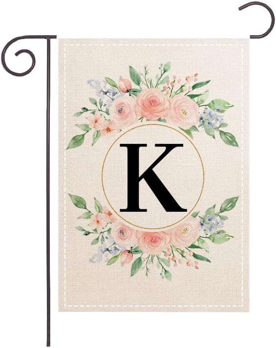 Banderas de jardín con monograma con letra K para exteriores, de 12 x 18 pulgadas, de doble cara, para patio al aire libre, porche, césped, jardín,