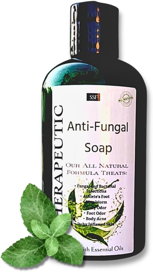 SSF Organics- Antifungal Soap with Tea Tree, Mint, and Clove. All Natural Formula -Eliminate Athletes Foot, Body Odor, Acne. Antibacterial Post Gym/Workout Soap. 8 oz.
