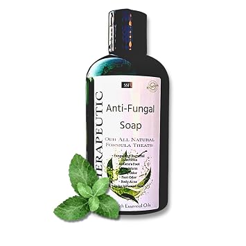 SSF Organics- Antifungal Soap with Tea Tree, Mint, and Clove. All Natural Formula -Eliminate Athletes Foot, Body Odor, Acne. Antibacterial Post Gym/Workout Soap. 8 oz.