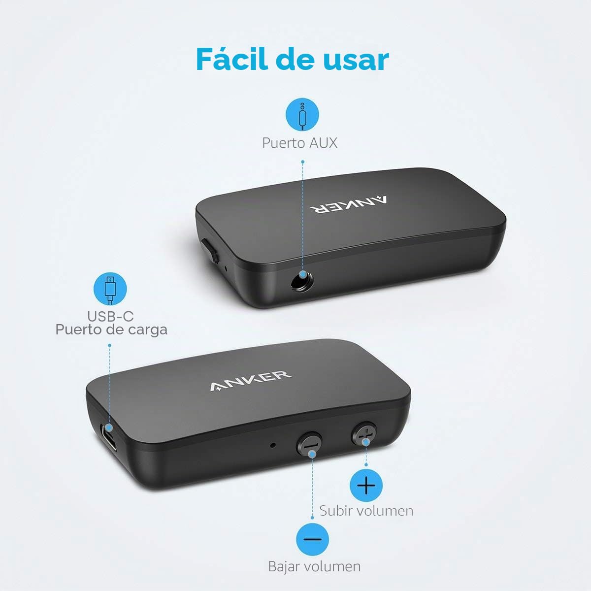 Anker Soundsync A3352 - Receptor Bluetooth para transmisión de música Bluetooth 5.0, 12 Horas de duración, Manos Libres, conexión de Dispositivo Dual, para Coche, hogar, Auriculares, Altavoces