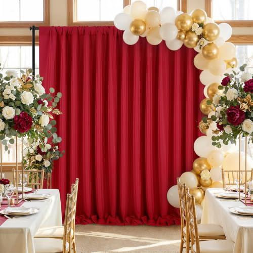 Image of SoarDream Wine Red Polyester Backdrop Curtains 4 Panels 5ft x 10ft Wrinkle-Resistant Photography Drapes for Stage Wedding Ceremony Trade Show Studio Background