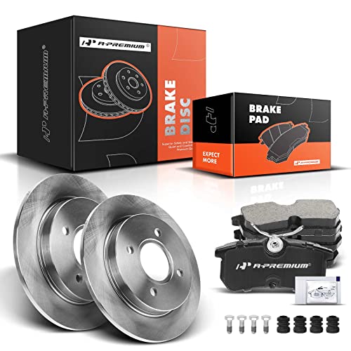 A-Premium 10.94 inch(278 mm) Rear Solid Disc Brake Rotors + Ceramic Pads Kit Compatible with Select Ford Models - Fiesta 2014-2019, Focus 2001-2007, 6-PC Set