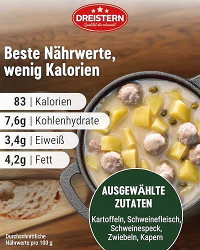 DREISTERN Königsberger Klopse 400g I Mit Kartoffeln in Sauce I Herzhaftes Fertiggericht in recyclebarer Konservendose I Lange Haltbarkeit dank natürlicher Konservierung I Hausmacher Qualität
