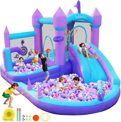 Bounce House for Kids 3-8, Purple Big Inflatable Bouncy Castle wi...