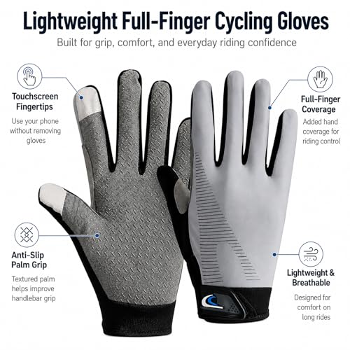 Guantes de ciclismo para hombres y mujeres, livianos de dedo completo con palma antideslizante, guantes transpirables con puntas táctiles para carretera, sendero, traslado y ciclismo diario miniatura 2