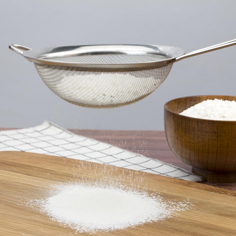 Juego de 3 coladores de cocina, diámetro 7/12/18 cm, colador de acero inoxidable, colador de malla fina con asa, para escurrir pasta, quinua, azúcar en polvo, verduras, frutas, té