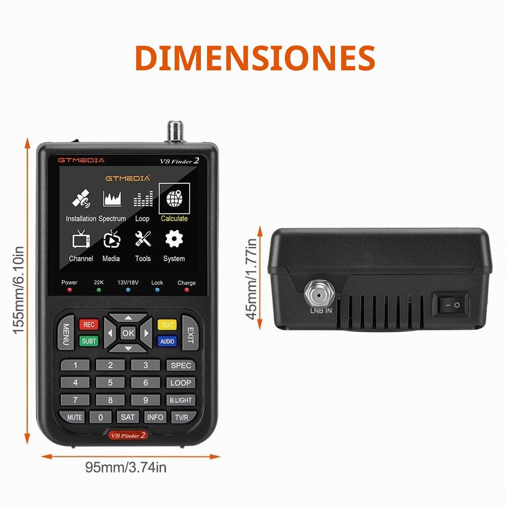GTMEDIA V8 Finder 2 Localizadores de satélites Digital Sat Finder Meter buscador de satélites medidor de señal de Portátil satélite parabolica DVB-S/S2/S2X H.264 HD 1080P, 3.5" LCD, 7,4 V/4000 mAh