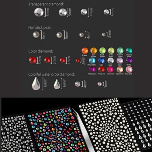 Image of Self-Adhesive Face Gems and Pearls, 4 Sheets, Multicolour | Mixed-Size Rhinestone And Pearl Stickers For Face, Hair, Nails And Crafts; Suitable For Festival Makeup And DIY Decoration