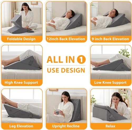 Image of CUSHIO Lap Desk & Adjustable Wedge Combo for Laptops, Study and Reading | Memory Foam Adjustable Wedge for Back Support & Lap Desk Pillow-Gaming & Reading Pillow (Grey)