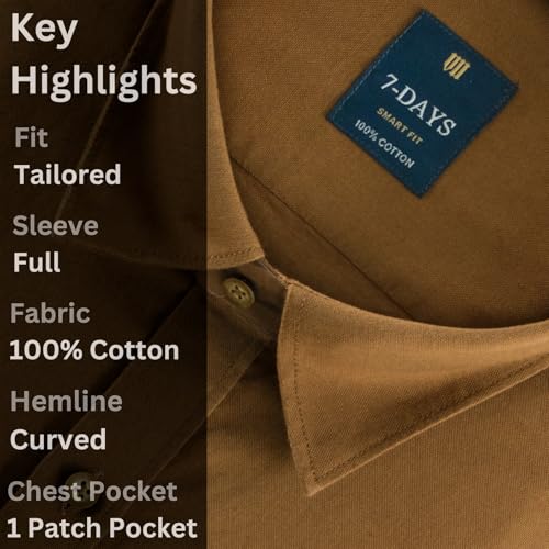 Image of 7-DAYS Men's 100% Cotton Full Sleeve Shirt for Men | Premium Plain Shirt | Tailored Fit (Between Slim & Regular) | Stylish Office & Casual Wear | with Pocket