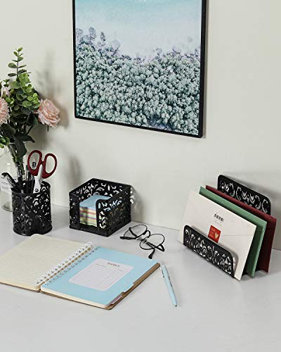 Easypag Cute Office Supplies 3 Piece Desk Organizer And Accessories Set - Letter Sorter, Pen Holder,Sticky Notes Holder,Black #TOP5