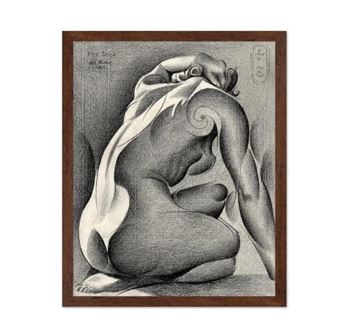 Monem Art Deco Nude Drawing Print - Geometric Abstract Art Poster - Wall Decor for Living Room, Bedroom or Office - 12x16 Brown Framed Wall Art by Corne Akkers