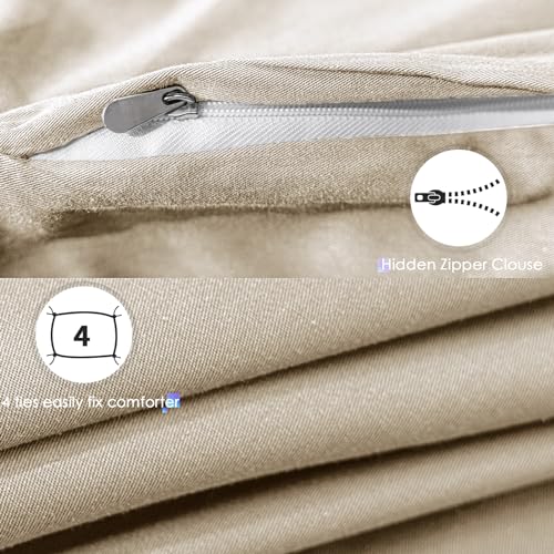 Cotopuro Copripiumino Singolo 100% Cotone 155X200 (1 Federe 50X80), Set Copripiumino In Premium Cotone 150GSM OEKO-TEX, Morbida, Traspirante, Ipoallergenica - Beige - 4