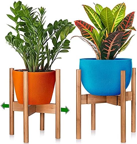 Unibos Bamboo Plant Stand Adjustable Flower Pot Holder to Fit 20-30 Centimetre Plant Pots Indoor and Outdoor Use Mid Century Design Home Accessory (Natural)