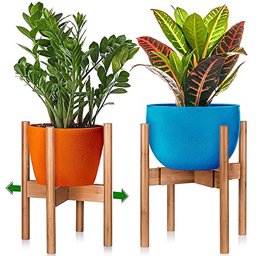 Unibos Bamboo Plant Stand Adjustable Flower Pot Holder to Fit 20-30 Centimetre Plant Pots Indoor and Outdoor Use Mid Century Design Home Accessory (Natural)