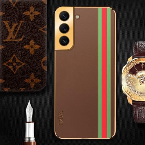 Image of Vaku Luxos Felix Line Back Cover for Samsung Galaxy S22 5G with Leather Pattern Gold Electroplated Soft TPU Cover Shockproof Protective Case - Brown