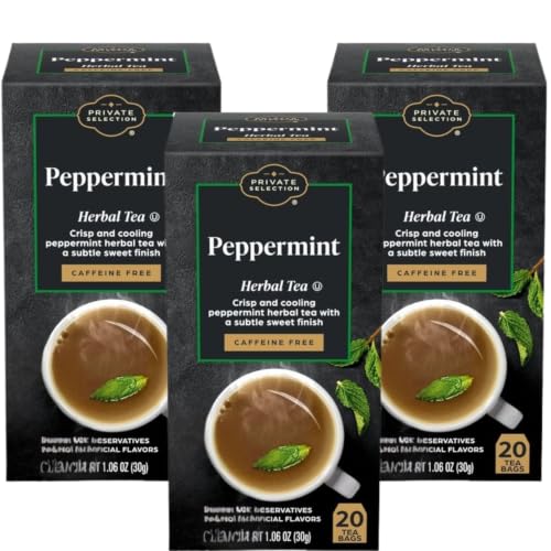 Peppermint Herbal Tea, Caffeine Free Mint Tea Bags, Refreshing Herbal Infusion, 20 Count, Pack of 3