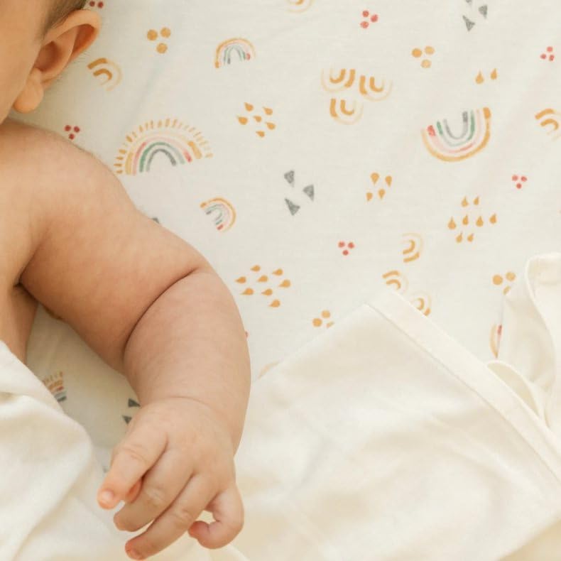 Image of Little Unicorn Premium Stretch Knit Crib Sheet |Super Soft with Optimal Stretch (Rainbows)