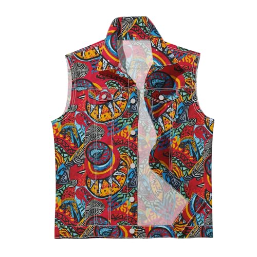 Men's Denim Vest Sleeveless Casual Jean Vest Button Camouflage Print Jacket Outerwear Vest4