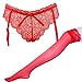 Produktbild Damen Highs Strümpfe Rosennie Frau Mode Sexy Elasticity Lace Silk Strümpfe Strumpfbänder Suspender Unterwäsche Höschen Perspektive Fischnetz Erotik Dessous Lingerie Lace Bow Lange Socken (Rot)