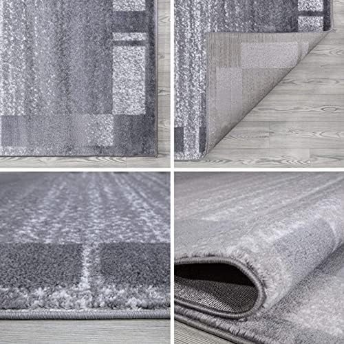 A2Z Rug|Palma 9958 Modern Abstract Silver Grey Border Pattern|Living Room Bedroom Dining Room Area Rug|Soft low Pile|200x290cm - 6'7"x9'6"ft|Contemporary Large Area Carpet